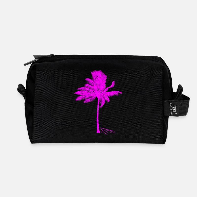 Neon Pink Palme Silhouette - Recycelte Kulturtasche - Schwarz