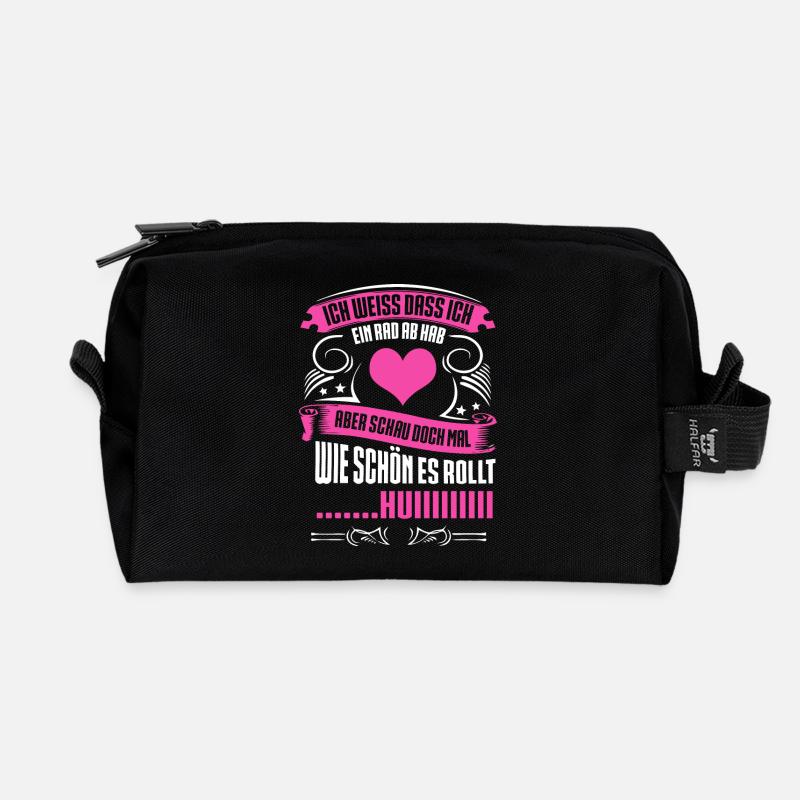 Rad ab, huiii pink - Recycelte Kulturtasche - Schwarz