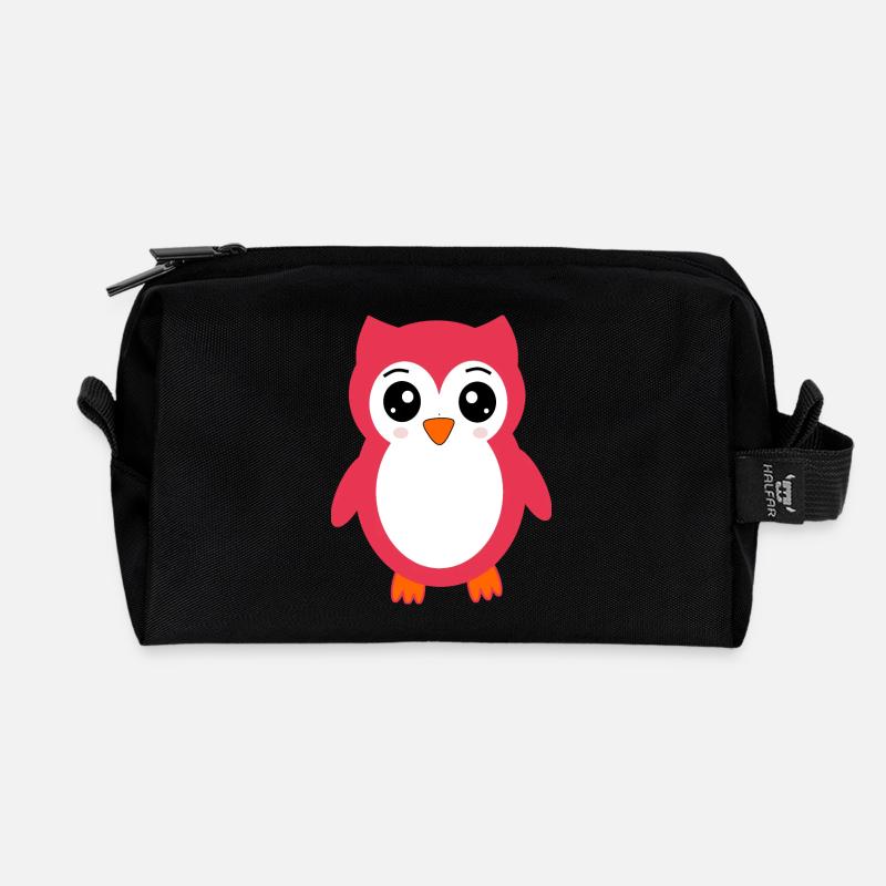 Eule pink rosa rot - Recycelte Kulturtasche - Schwarz