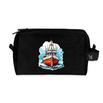 Vintage motorboat in blue and white - Recycled Toiletry Zip Bag - black - Front