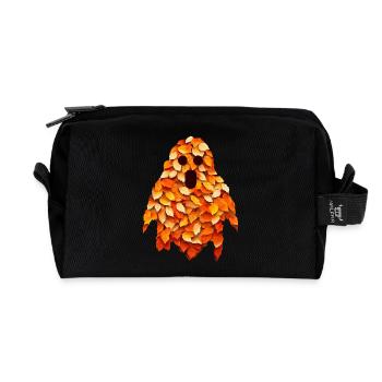 Autumn Halloween Ghost: Colorful Leaf Ghost - Recycled Toiletry Zip Bag - black - Front