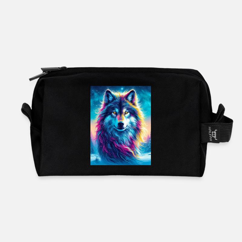 Wolf - Recycelte Kulturtasche - Schwarz