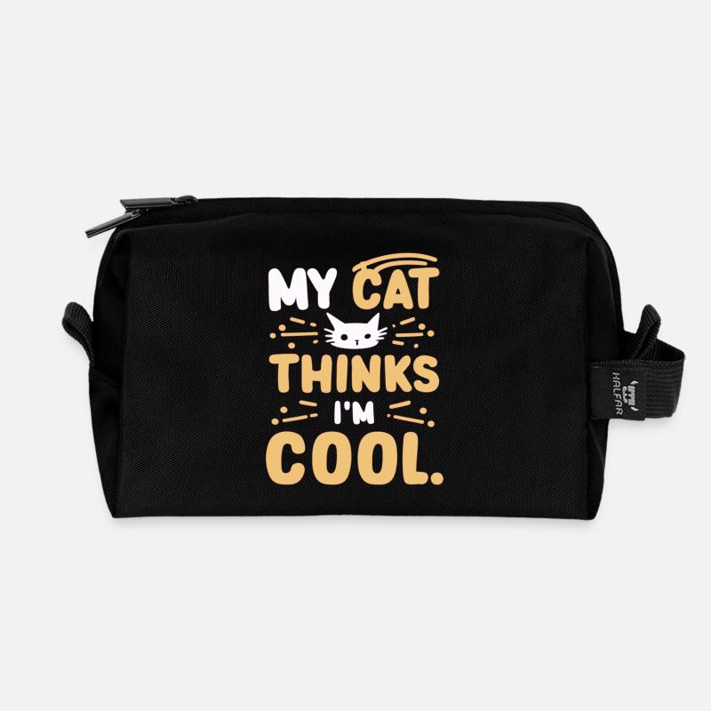My cat thinks i am cool - Recycled Toiletry Zip Bag - black
