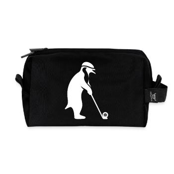 Penguin Playing Golf Cartoon Golfer Funny - Recycled Toiletry Zip Bag - black - Front