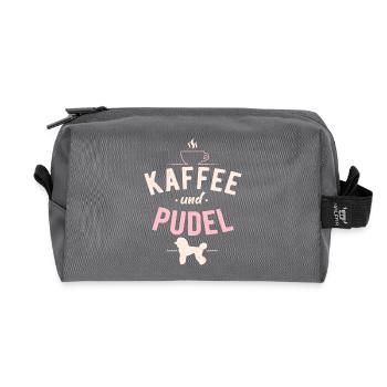 Kaffee und Pudel Hunde Spruch - Recycelte Kulturtasche - Anthrazit - Vorne