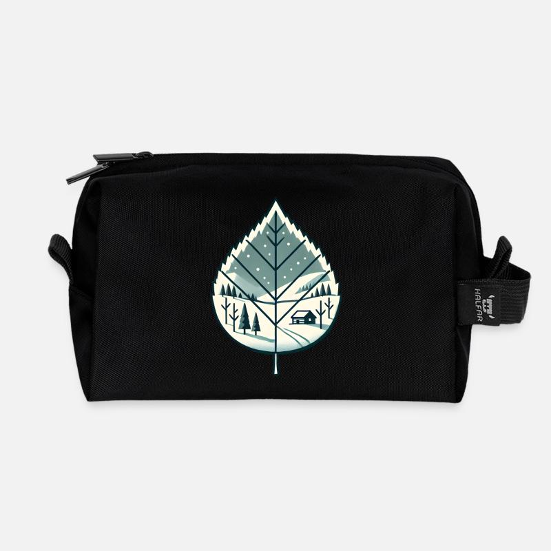 Blatt mit Schneelandschaft - Recycelte Kulturtasche - Schwarz