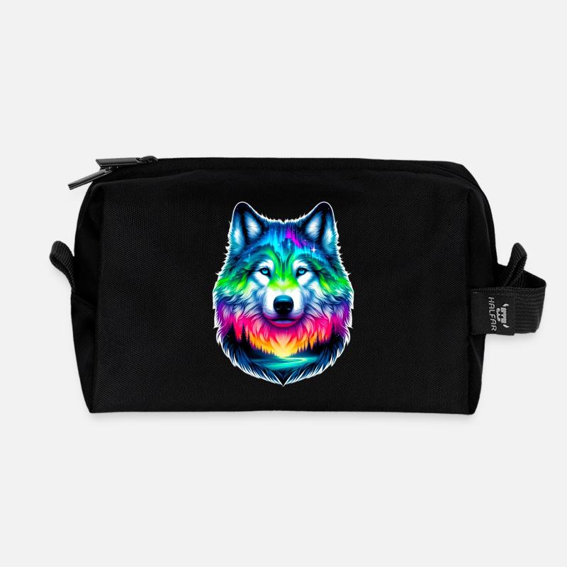Wolf - Recycelte Kulturtasche - Schwarz