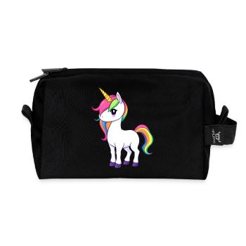 Rainbow Unicorn Fantasy Illustration - Recycled Toiletry Zip Bag - black - Front