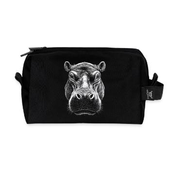 Hippopotame Portrait Hippopotame Animal de la faune - Trousse de toilette en tissu recyclé - noir - Devant