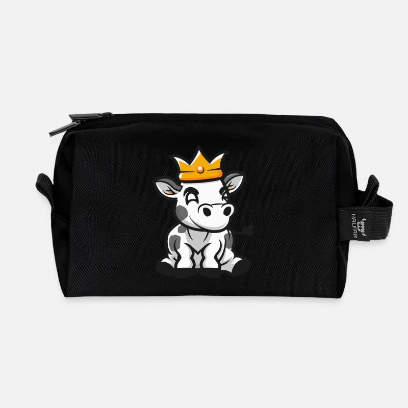 Cow Cartoon Crown - Recycled Toiletry Zip Bag - black