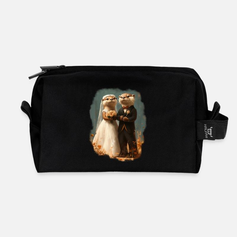 Otter Hochzeitspaar - Recycelte Kulturtasche - Schwarz