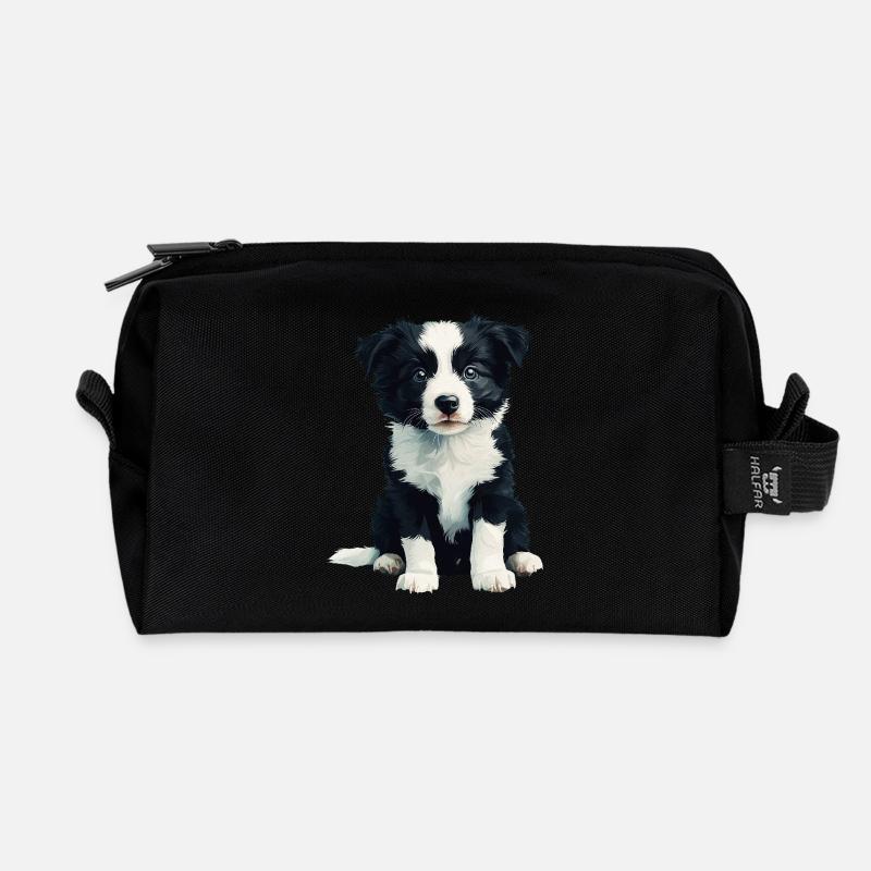 Border Collie bébé - Trousse de toilette en tissu recyclé - noir
