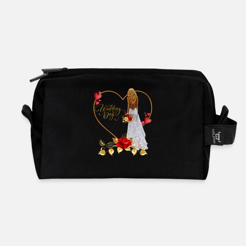 Red Rose Wedding Day - Recycled Toiletry Zip Bag - black
