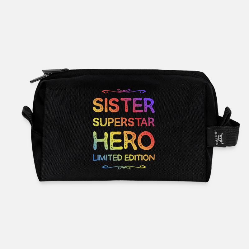 Beste Schwester Heldin Spruch - Recycelte Kulturtasche - Schwarz