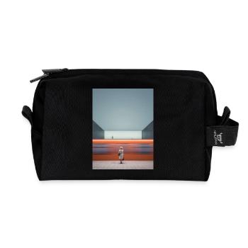 Woman in Striped Dress Waiting - Recycled Toiletry Zip Bag - black - Front