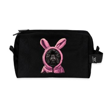 Bouledogue français en costume de lapin - Trousse de toilette en tissu recyclé - noir - Devant