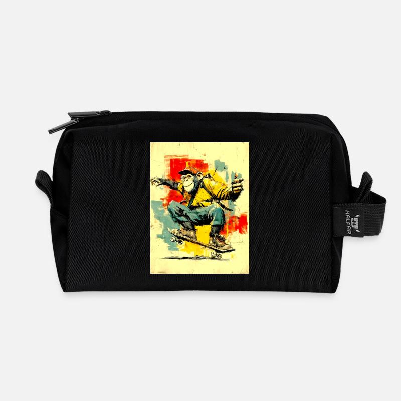 Cool monkey sur le skateboard - moderne, élégant - Trousse de toilette en tissu recyclé - noir