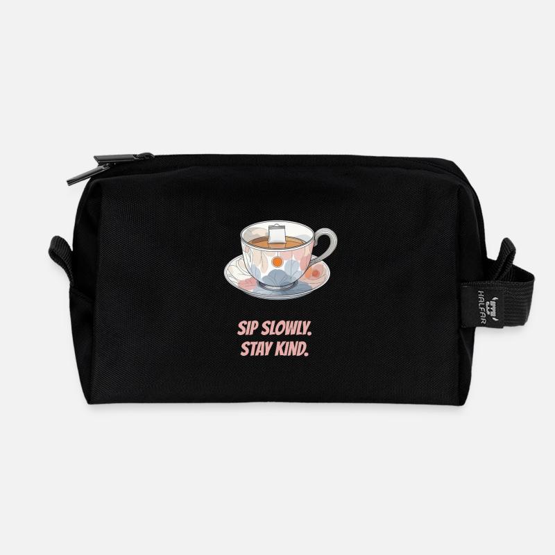 Sip slowly. Stay kind. - Recycled Toiletry Zip Bag - black