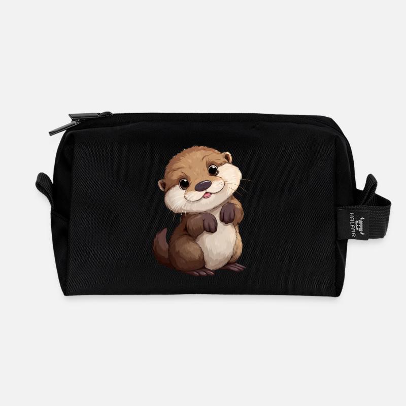 Süßer Baby Otter - Recycelte Kulturtasche - Schwarz