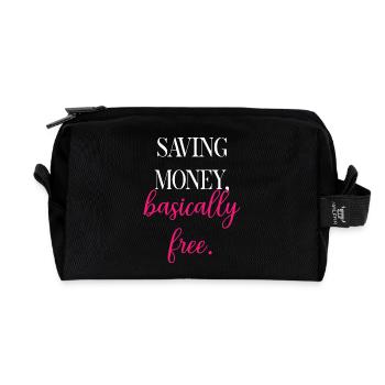 Funny Shopping Logic: Basically Free Savings	 - Recycled Toiletry Zip Bag - black - Front