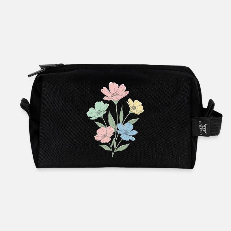 Pastellfarbene Blumen im Aquarellstil - Recycelte Kulturtasche - Schwarz