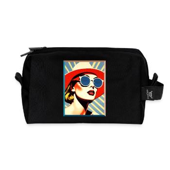 Pop Art Woman Sun Hat Sunglasses Portrait Fashion - Recycled Toiletry Zip Bag - black - Front