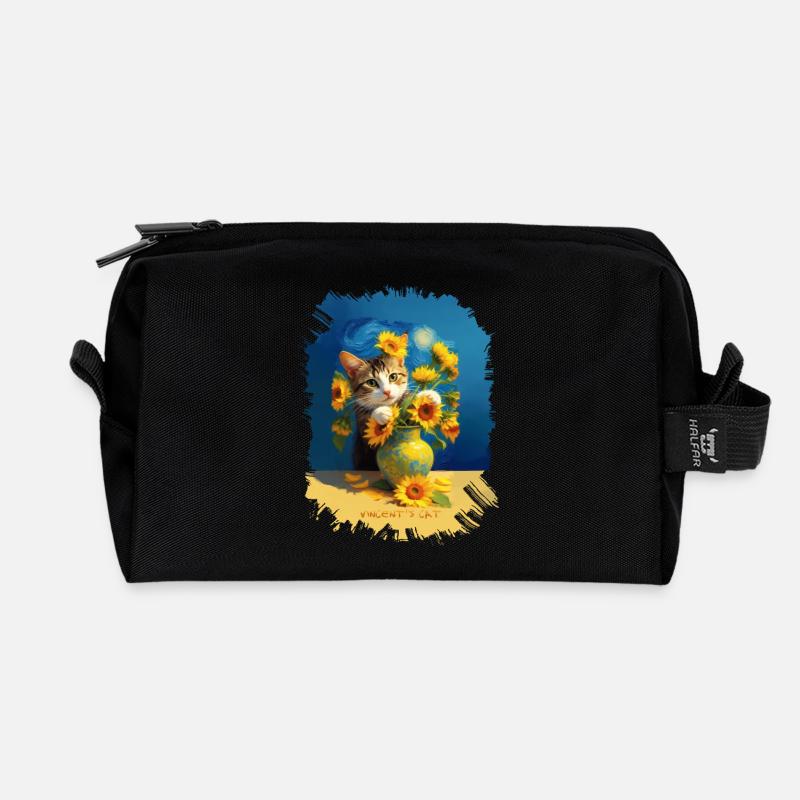 🌻😻 Vincents Katze unter Sonnenblumen – Malerei - Recycelte Kulturtasche - Schwarz