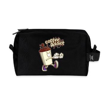 Kaffee Süchtiger, Cartoon Cartoon - Recycelte Kulturtasche - Schwarz - Vorne