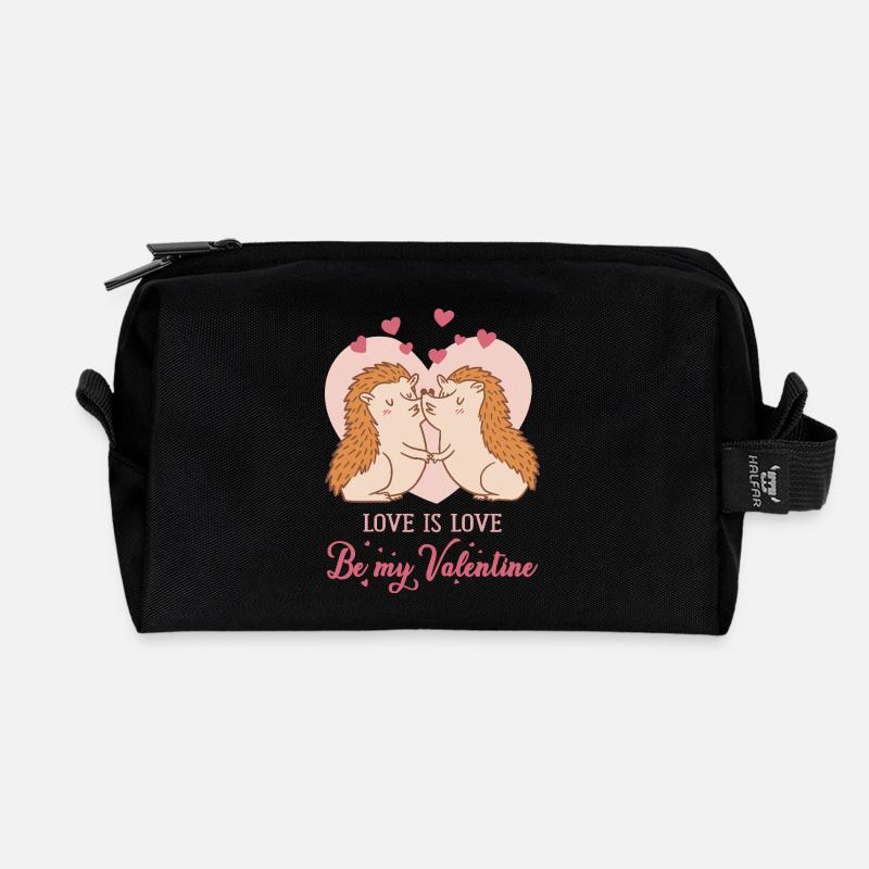 Be my Valentine – Love Igeln mit Herzen  - Recycelte Kulturtasche - Schwarz