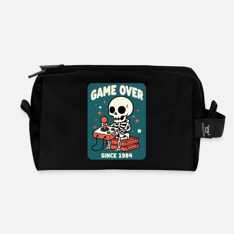 Game Over 1984 Retro Skeleton Arcade - Recycled Toiletry Zip Bag - black