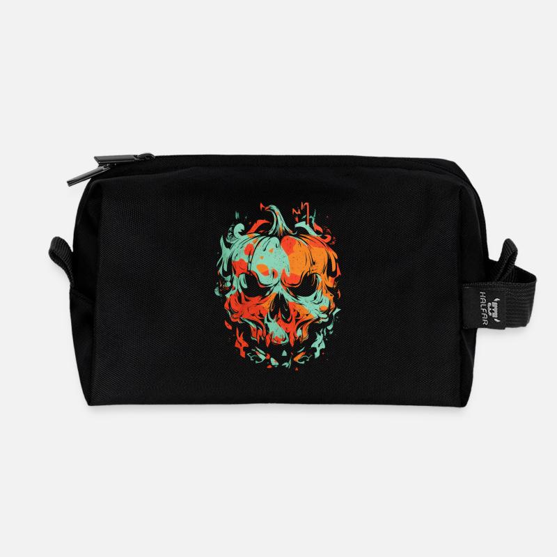 Horror Kürbis Schädel – Grunge Art Design - Recycelte Kulturtasche - Schwarz
