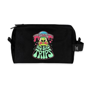 No Bad Trips Alien UFO Psychedelic Retro Art - Recycled Toiletry Zip Bag - black - Front