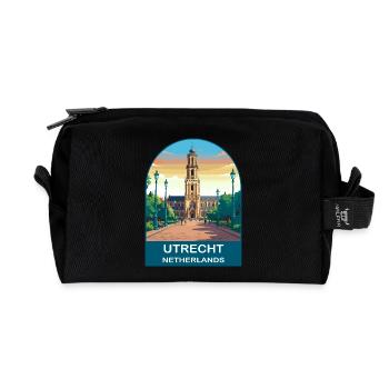 Utrecht Néerlandais Tour Dom Art de voyage vintage - Trousse de toilette en tissu recyclé - noir - Devant
