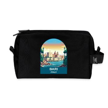 Bari Italy Vintage Travel Poster Art - Recycled Toiletry Zip Bag - black - Front