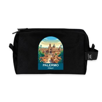 Palermo Italy Vintage Travel Poster Art - Recycled Toiletry Zip Bag - black - Front