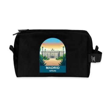 Madrid Spain Vintage Travel Poster Art - Recycled Toiletry Zip Bag - black - Front