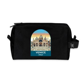 Venice Italy Vintage Travel Poster Art - Recycled Toiletry Zip Bag - black - Front