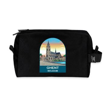 Ghent Belgium Vintage Travel Poster Art - Recycled Toiletry Zip Bag - black - Front