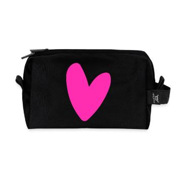 Powerful pink heart motif neon retro style - Recycled Toiletry Zip Bag - black - Front