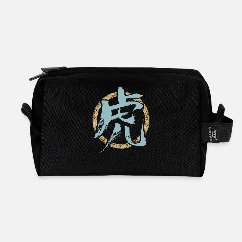 Tiger (Chinese character) Zodiac - Recycled Toiletry Zip Bag - black