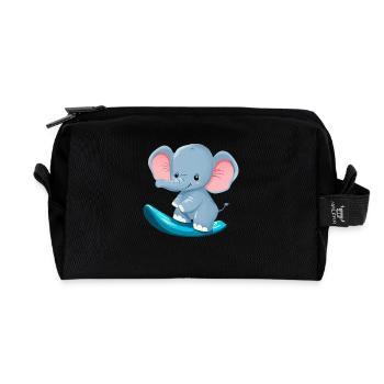 Surfer Elephant, Adventurous Animal Design - Recycled Toiletry Zip Bag - black - Front
