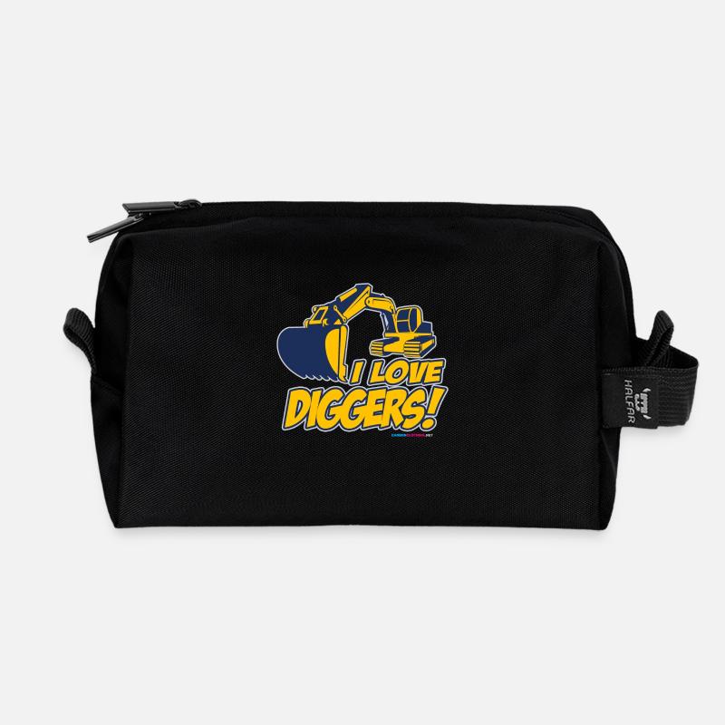 I Love Diggers - Recycled Toiletry Zip Bag - black
