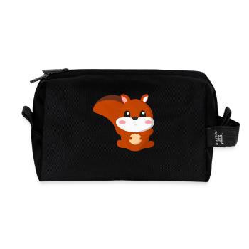 cute squirrel with a nut and - Recycled Toiletry Zip Bag - black - Front