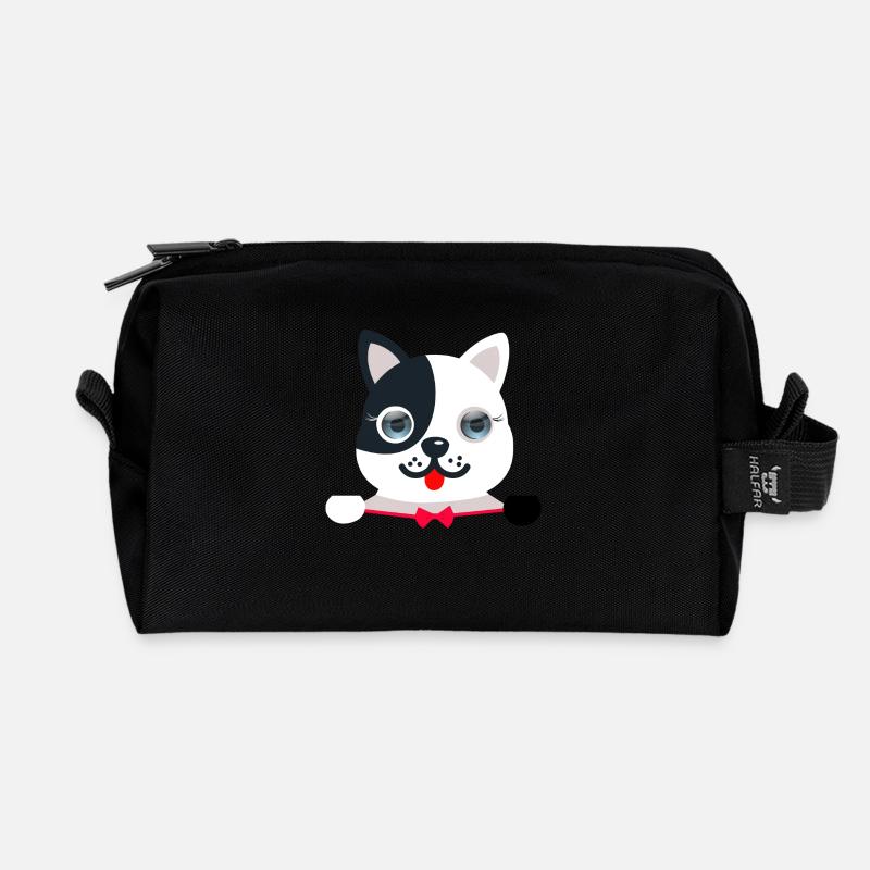 Сheerful, festive cat with a red festive butterfly - Recycled Toiletry Zip Bag - black