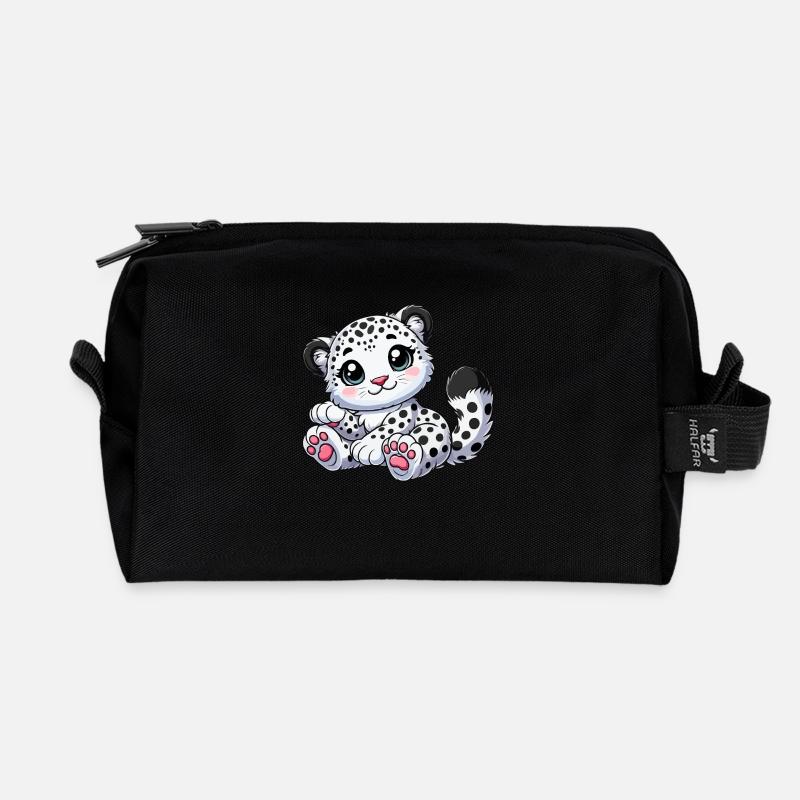 Schneeleopard - Recycelte Kulturtasche - Schwarz