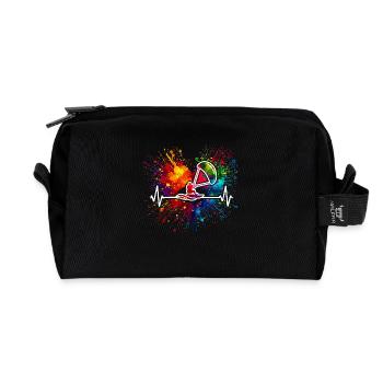 Kitesurfen Herzschlag Bunter Farbspritzer - Recycelte Kulturtasche - Schwarz - Vorne