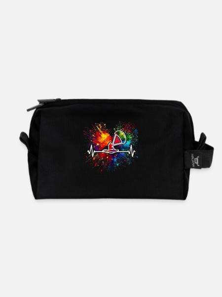 Kitesurfen Herzschlag Bunter Farbspritzer - Recycelte Kulturtasche - Schwarz