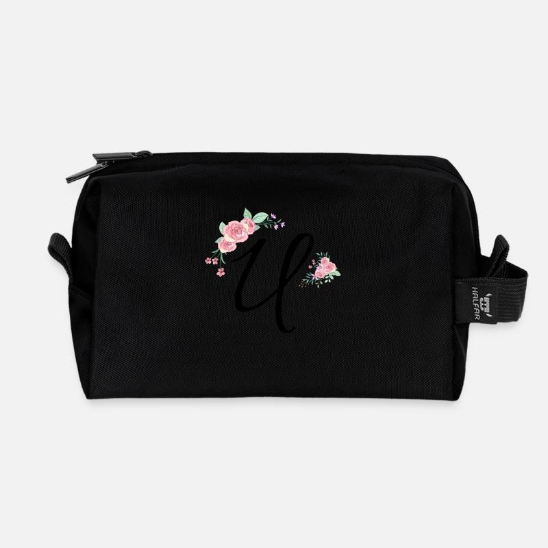 Buchstabe u Blumen - Recycelte Kulturtasche - Schwarz