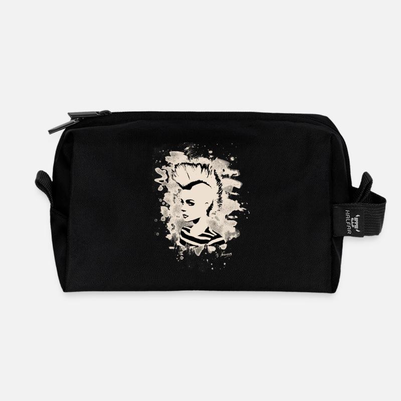Punk Girl – bleached white - Recycelte Kulturtasche - Schwarz