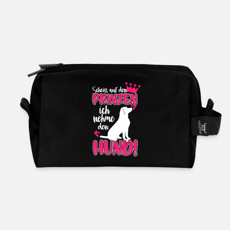 Scheiss auf den Prinzen, ich nehme den Hund! - Recycelte Kulturtasche - Schwarz